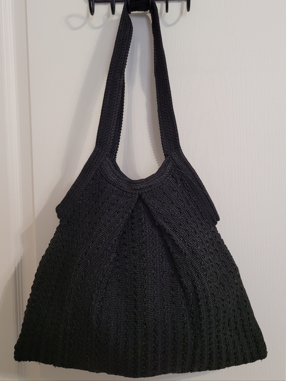 Crochet Slouch Hobo Tote Shoulder Bag Purse - Black, EUC